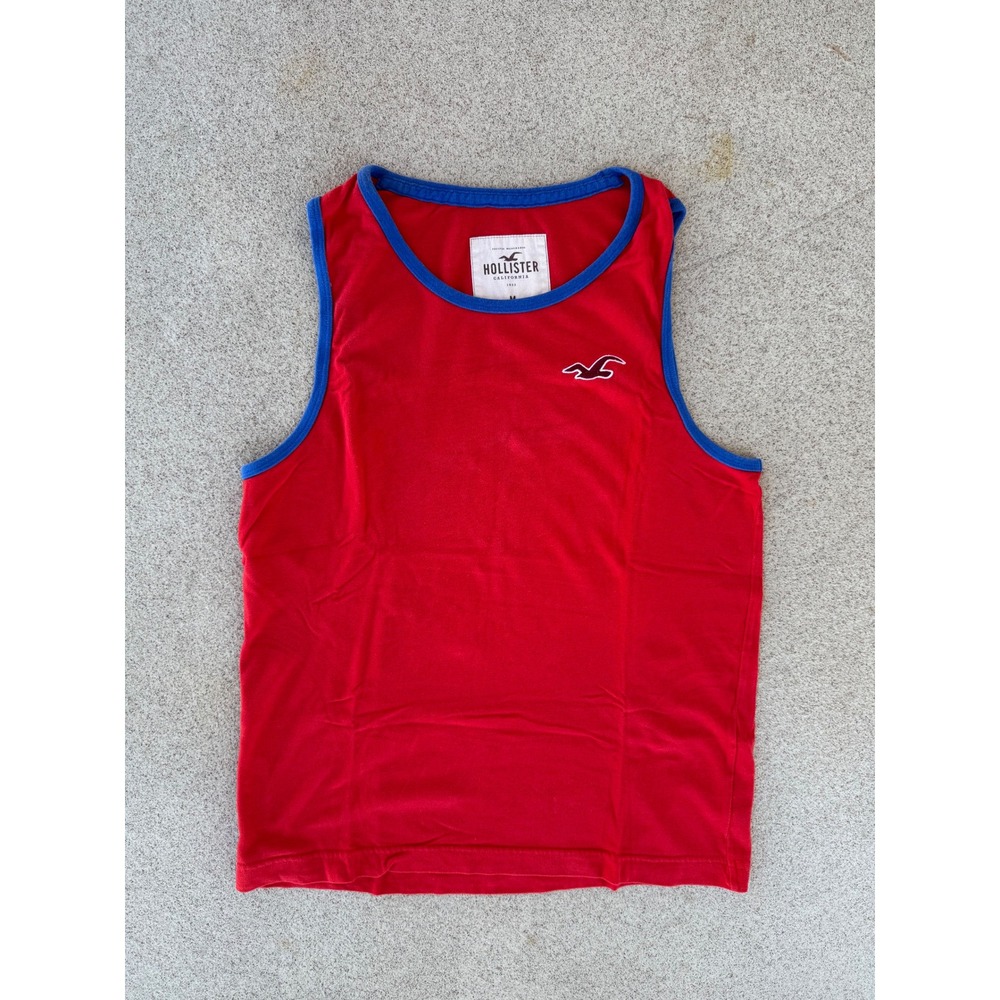 Hollister Embroidered Logo Mens Medium Tank Top - Red/Blue Sleeveless Tee
